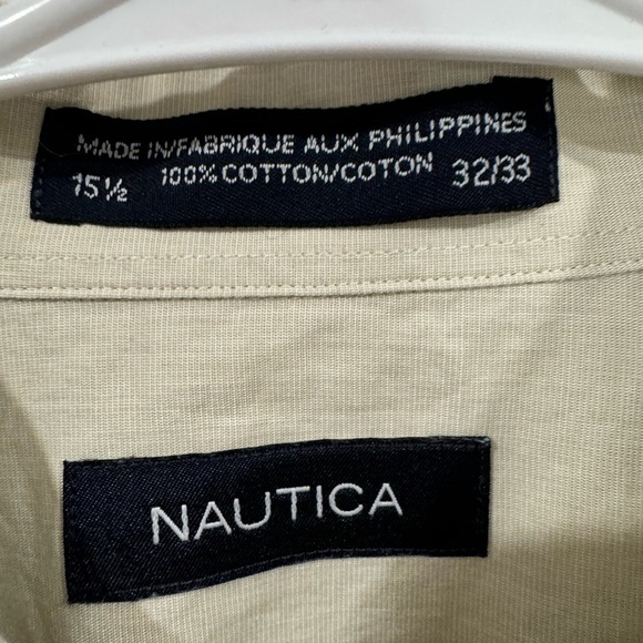 Nautica Men Dress Shirt Button Down 100% Cotton Tan Size Neck 15.5 - Picture 3 of 7